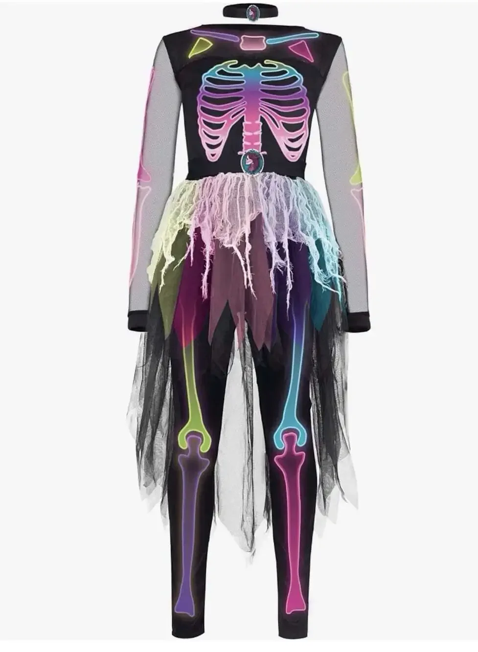 Spooktacular Creations Halloween Girls Skeleton Costume Rainbow Small size 5-7